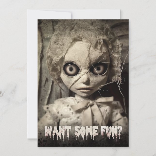 Creepy Haunted Doll Halloween Party Invitación (Anverso)