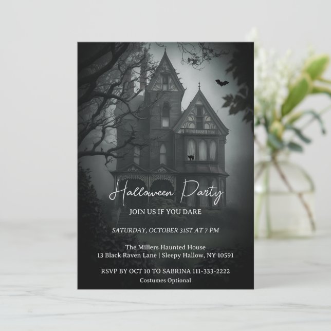 Creepy Invitación de la fiesta de Halloween en la  (Anverso de pie)