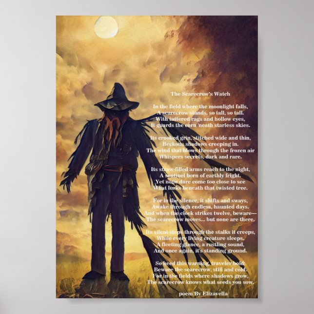 Creepy Scarecrow arte oscuro y poema (Frente)