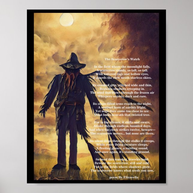 Creepy Scarecrow arte oscuro y poema (Frente)