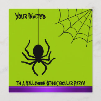Creepy Spider Green Halloween Party Invitación