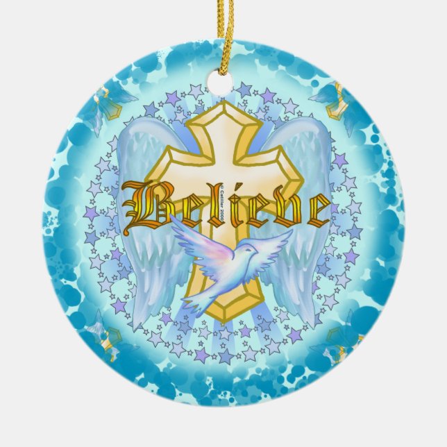 Creer el ornamento de la cruz cristiana dorada (Frente)