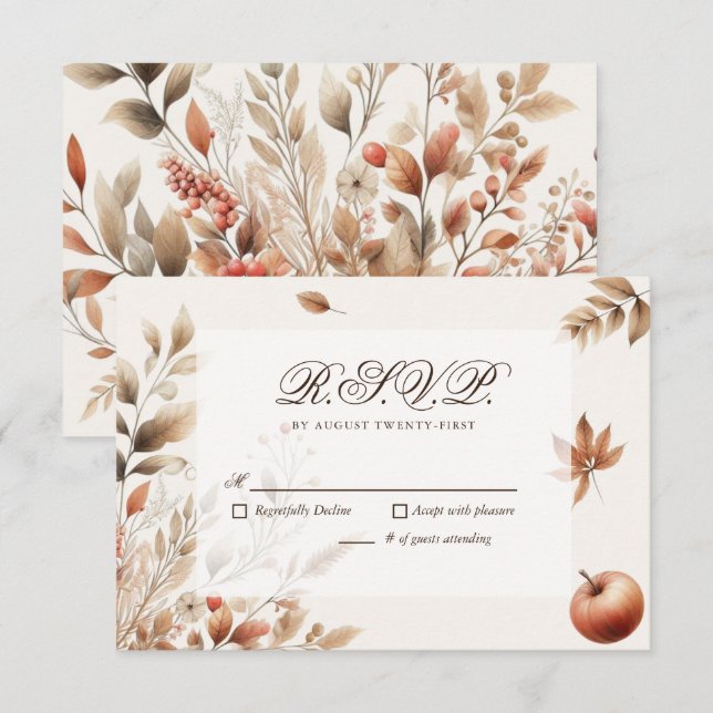 Crema Boda de Cosecha de Otoño RSVP Respuesta Botá (Anverso / Reverso)