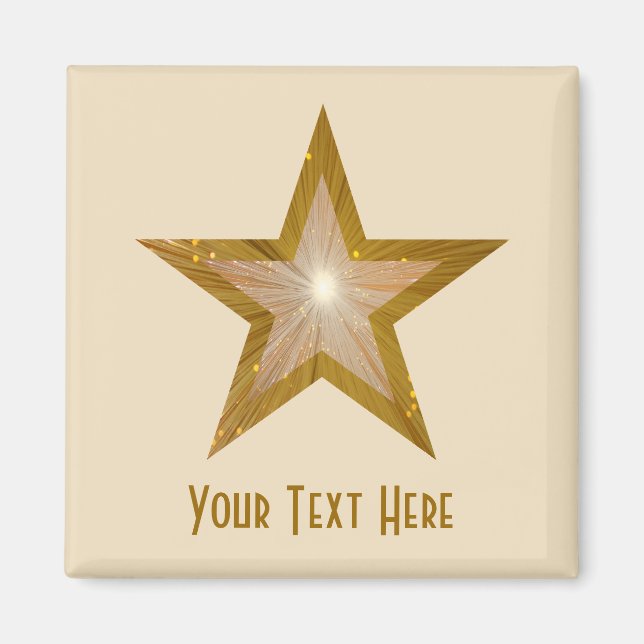 Crema cuadrada de imán Gold Star 'Your Text' (Frente)