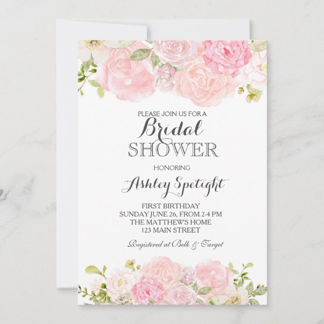 Crema de ducha nupcial Hermosa Invitación Floral, (Anverso)