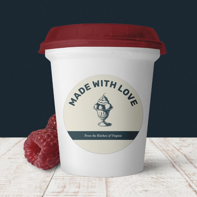 Crema de hielo de época hecha con Pegatina de etiq (Vintage Ice Cream Made with Love Label Sticker)