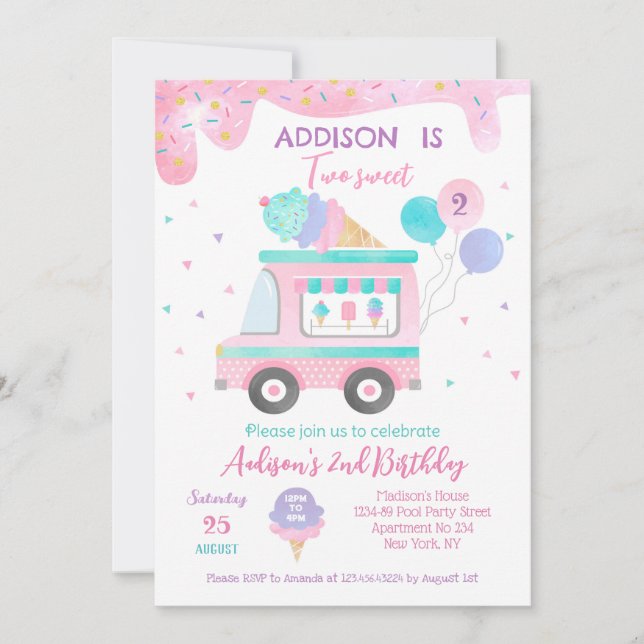 Crema de hielo Dos Dulces Invitaciones a la Fiesta (Anverso)