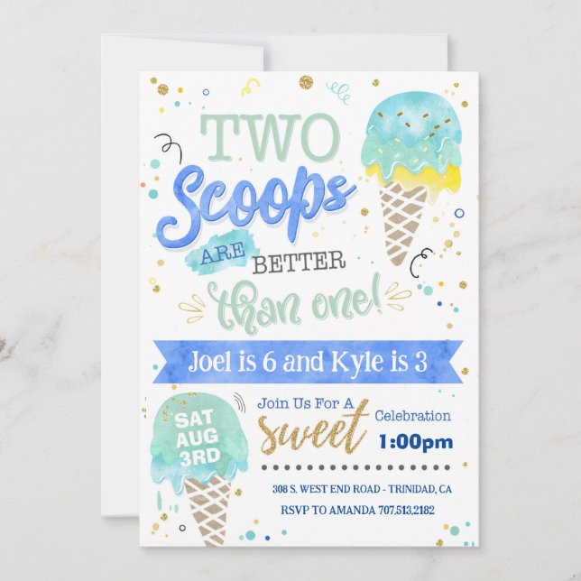 Crema de hielo Dos Scoops Invitación de cumpleaños (Anverso)