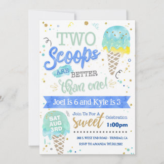 Crema de hielo Dos Scoops Invitación de cumpleaños