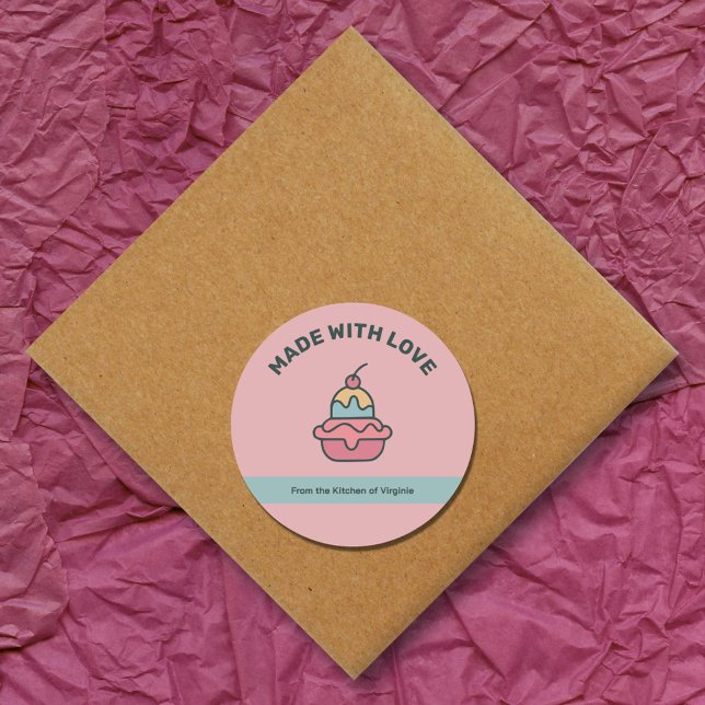 Crema de hielo retro hecha con Pegatina de etiquet (Retro Ice Cream Made with Love Label Sticker)