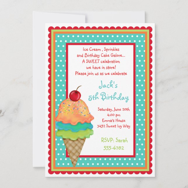 Crema de hielo trata las invitaciones de los niños (Anverso)
