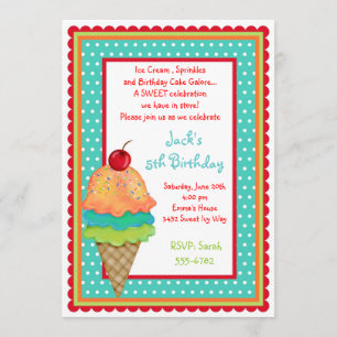 Crema de hielo trata las invitaciones de los niños