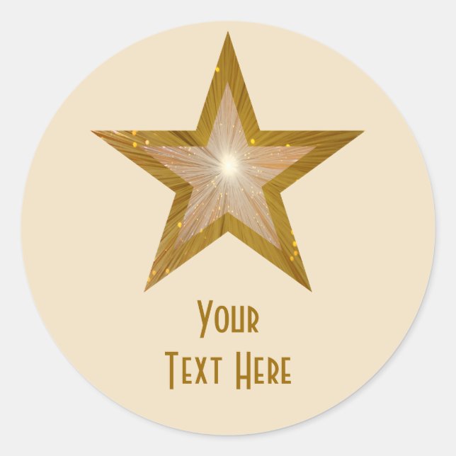 Crema de pegatina redonda "Gold" Star 'Your Text' (Anverso)