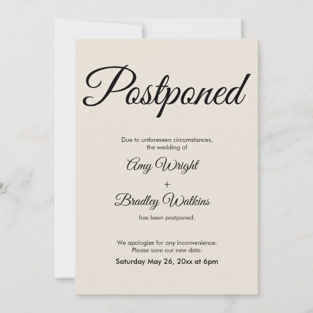 Crema elegante Invitación Boda pospuesta (Anverso)
