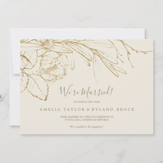 Crema floral dorada y Invitación de Elopement Gold (Anverso)