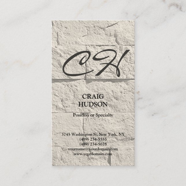 Crema Gray Monograma Muro Brick tarjeta de visita (Anverso)