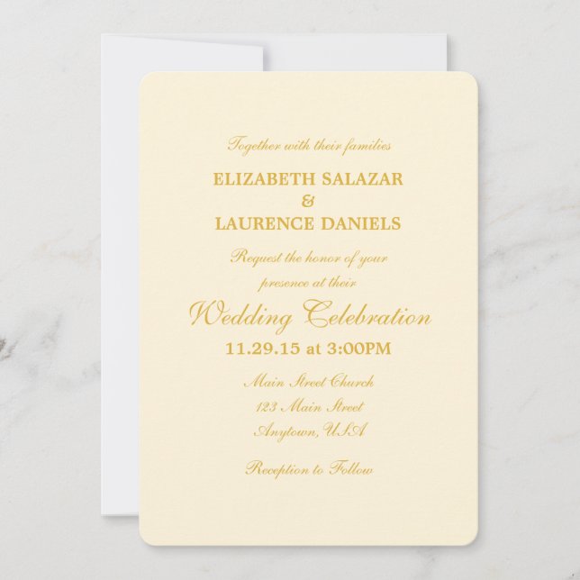 Crema Marfil Plata de Oro Simple Boda Invitación (Anverso)