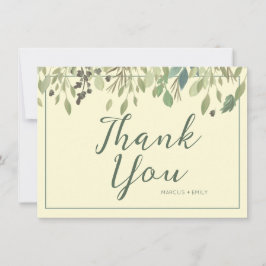 Crema moderna y eucalipto Gracias tarjeta plana