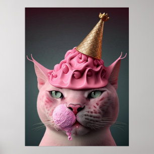Crema rosa de hielo King Cat Wall Collage de arte