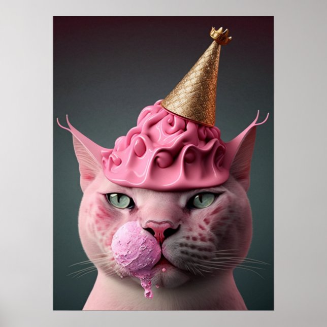 Crema rosa de hielo King Cat Wall Collage de arte (Frente)