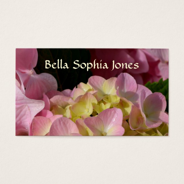 Crema rosa Hydrangeas amarillo rosa verde floral (Frente)