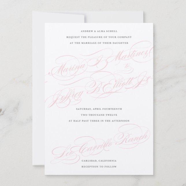 Crema, rosa y gris ・ Invitación a la boda personal (Anverso)