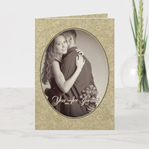 Crema/Tan de invitación a la boda de Damasco crist