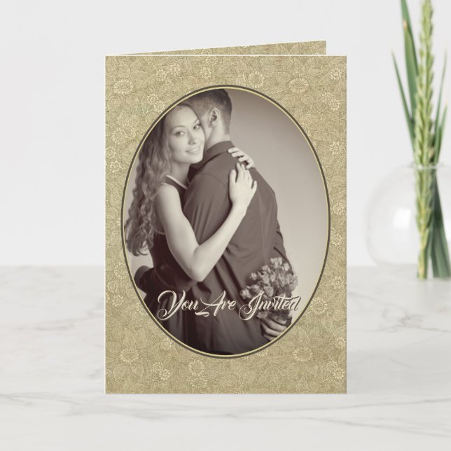 Crema/Tan de invitación a la boda de Damasco crist (Anverso)