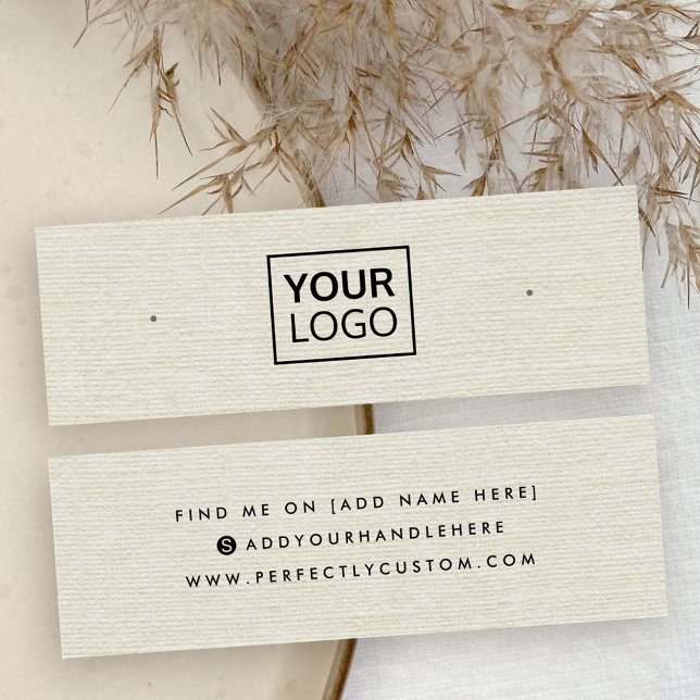 Crema tarjeta de visualización de la ropa de cama  (Cream ivory linen logo stud earring display card
)