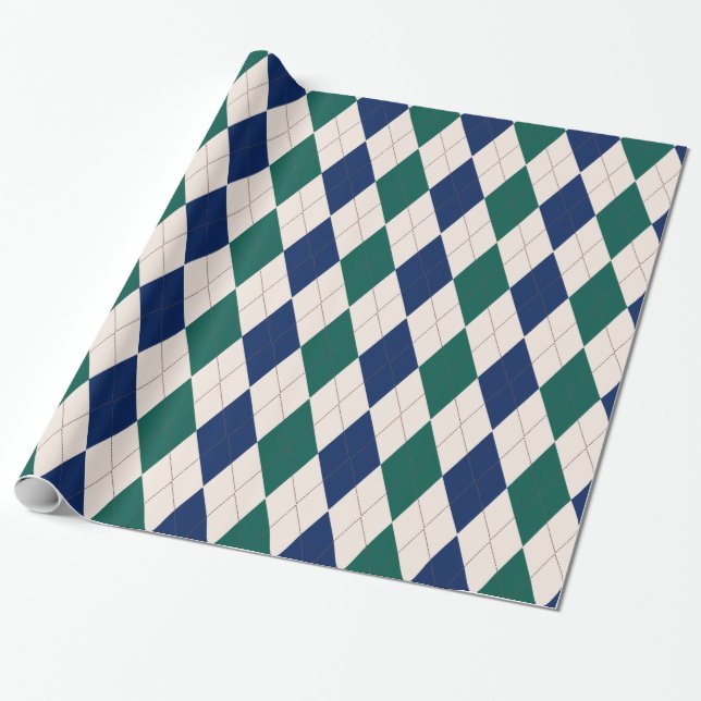 Crema, verde y papel de embalaje de Argyle de la (Desenrollado)