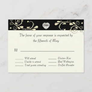 Crema y negro con tarjeta RSVP de casamiento cardí