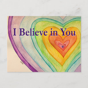Creo en tu tarjeta postal de arte Rainbow Hearts