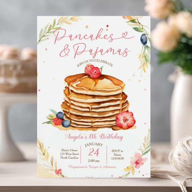 Crepes y Fiesta de pijamas Invitación a cumpleaños (Subido por el creador)