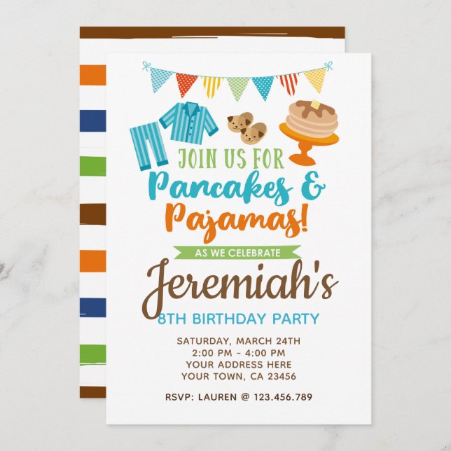 Crepes y pijamas Invitación al cumpleaños (Anverso / Reverso)