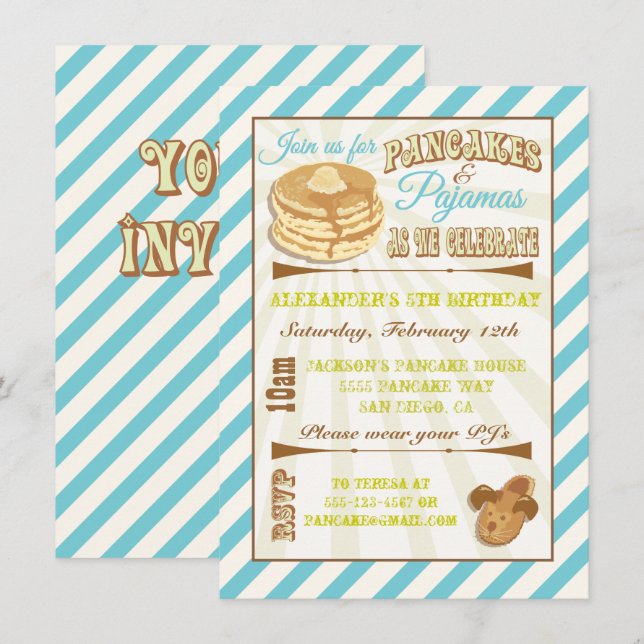 Crepes y pijamas invitaciones a la fiesta de cumpl (Anverso / Reverso)