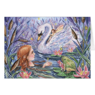 "Crepúsculo en tarjeta del lago"