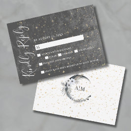 Crescent Moon Gold Celestial Wedding Tarjeta RSVP