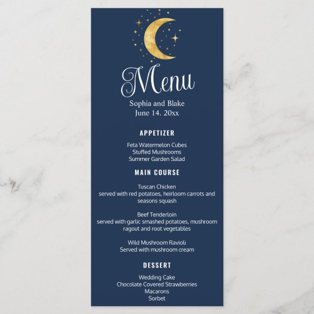 Crescent Moon Starry Night Boda Menú plano (Anverso)