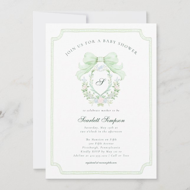Crest Botánico Coquette Elegante Invitación de Duc (Anverso)