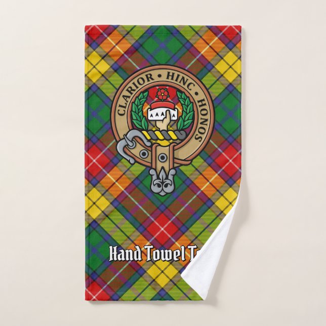 Crest del Clan Buchanan sobre tartán (Toalla de mano)