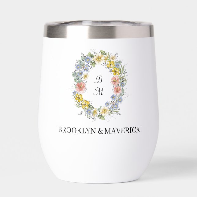 Crest Floral Formal Monograma de Boda (Trasero)