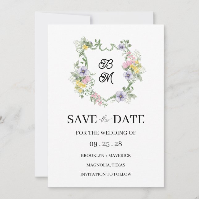 Crest Monograma Floral Formal de Boda (Anverso)