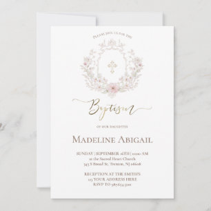 cresta floral Invitación de Bautizo