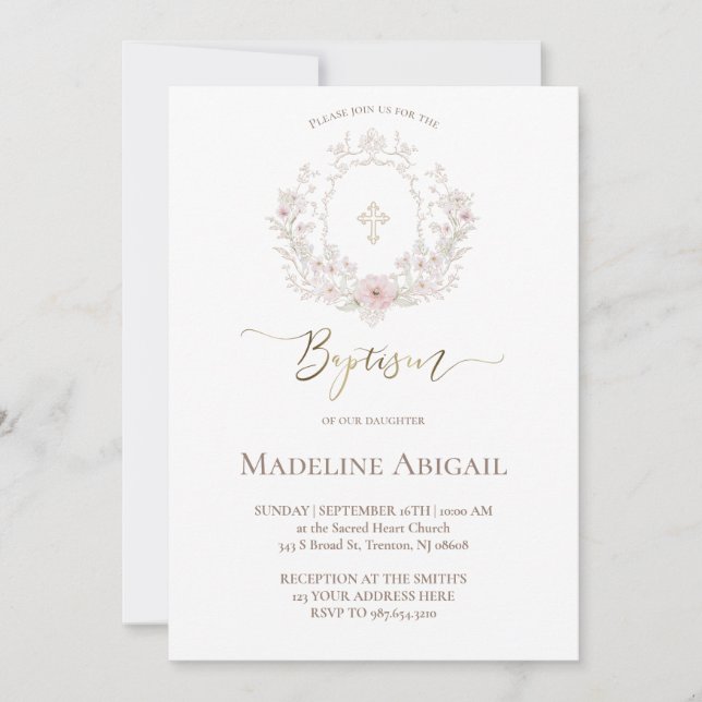 cresta floral | Invitación de Bautizo (Anverso)