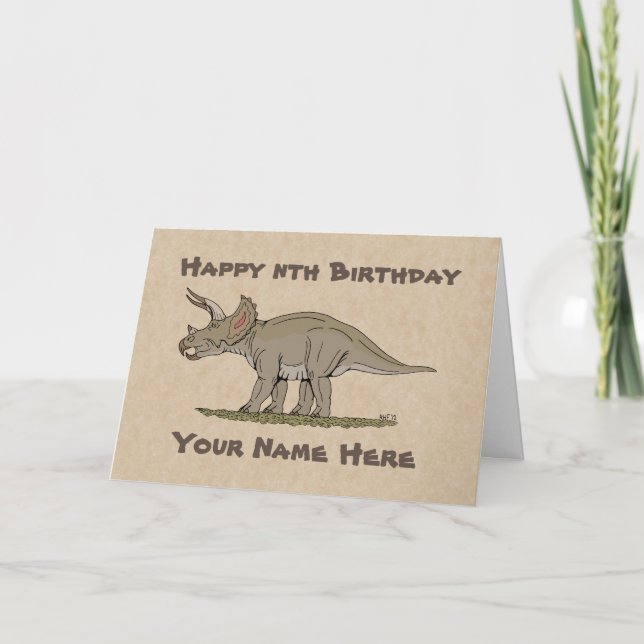 Cretácica tarjeta de cumpleaños de Dinosaur Tricer (Anverso)