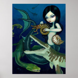 Cretácico dinosaurio Mermaid fantasía Arte Imprimi