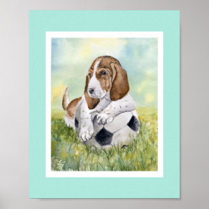 Cría de Perro con Impresión de Arte en Acuarela de
