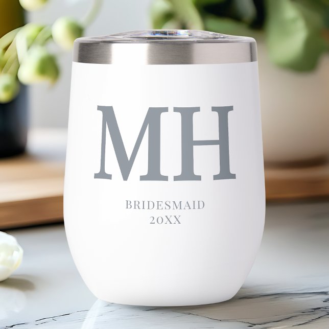 Criada de honor de la fiesta de la soltera de mono (Gray Modern Monogram Bachelorette Party Bridesmaid Thermal Wine Tumbler)