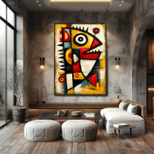 Criatura Cubista Primitiva Arte de Pared Abstracto