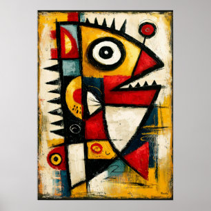 Criatura Cubista Primitiva Arte de Pared Abstracto